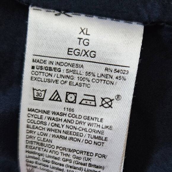 GAP Linen Cotton Dress Fit Flare XL Rouched Mini Sundress Midi Navy Minimalist - Picture 8 of 9